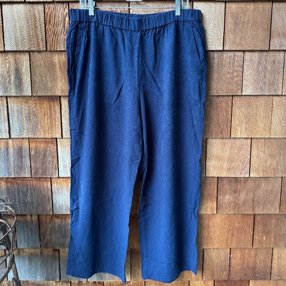 EUC Eileen Fisher Navy/Black Check Elastic Waist Cropped Wide Leg Pants - Large - Picture 1 of 11